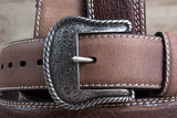 44" G Bar D Wide Crazy Horse Leather Tabs Mens Cowboy Belt Silver Buckle Brown