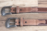 John Deere Men's Crazy Horse Leather Cowboy Belt  Silver Floral Engraved Buckle