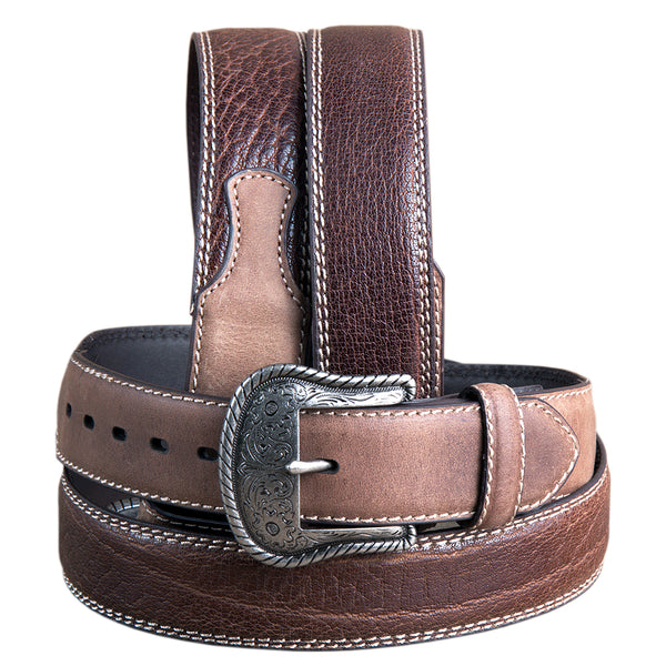 John Deere Men's Crazy Horse Leather Cowboy Belt Silver Floral Engraved Buckle - Uhorse