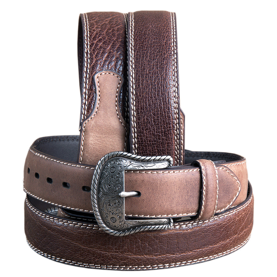 John Deere Men's Crazy Horse Leather Cowboy Belt Silver Floral Engraved Buckle - Uhorse