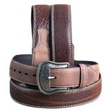 John Deere Men's Crazy Horse Leather Cowboy Belt Silver Floral Engraved Buckle - Uhorse