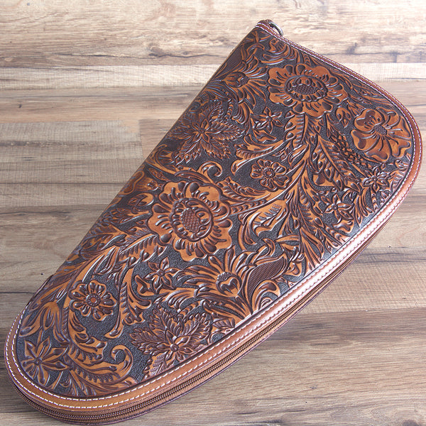 M&F W. Safe Gun Case Large Nocona Floral Tooled Embossed Leather Tan – by Hilason – Cowboy and equestrian accessories