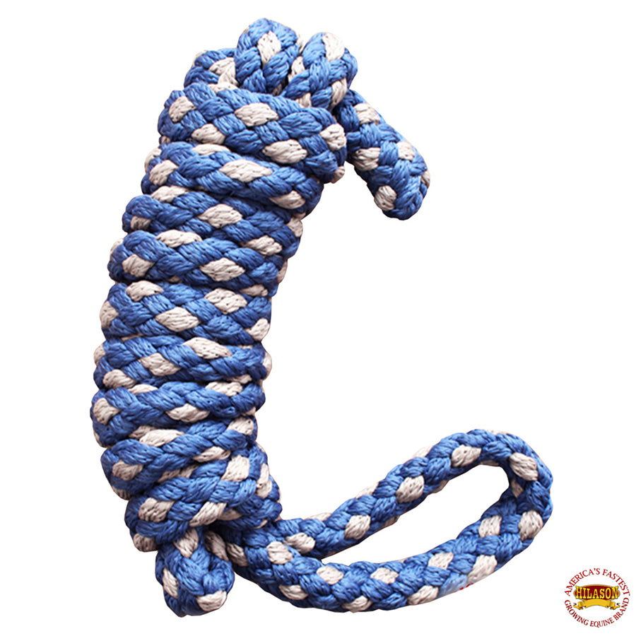 Hilason Horse Riding Poly Lead Rope Blue Tan 1/4" X 8 Ft. - Uhorse