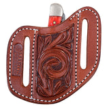 Sml Classic Equine Leather Floral Tooled Angled Knife Scabbard Cover Vine