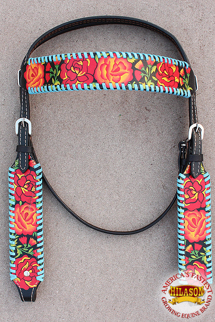 HILASON Western Headstall Horse Tack Leather Bridle Floral Hand Paint | for Horses Headstalls