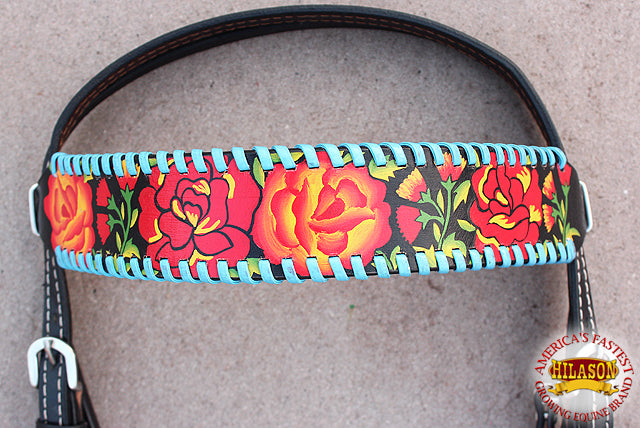 HILASON Western Headstall Horse Tack Leather Bridle Floral Hand Paint | for Horses Headstalls
