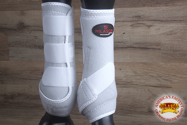 White Large HILASON Horse Medicine Sports Boots Rear Hind Leg