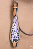 HILASON Western Horse Genuine American Leather Headstall & Breast Collar Set Floral Printed Purple