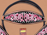 HILASON Western Horse Headstall Breast Collar Set American Leather Pink | Leather Headstall | Leather Breast Collar | Tack Set for Horses | Horse Tack Set