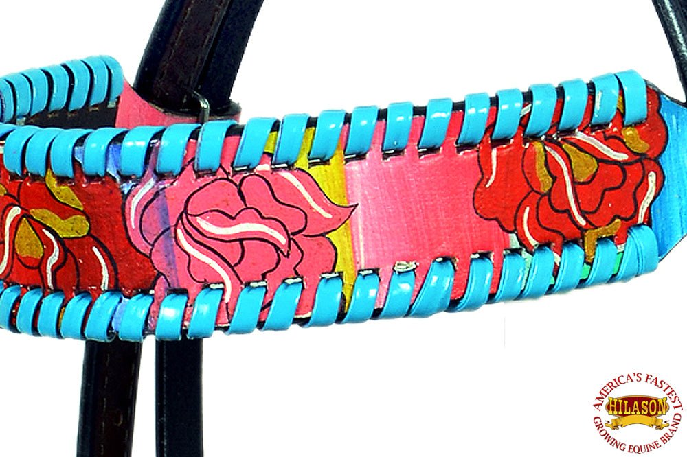 Hilason Western Horse Headstall Bridle American Leather Hand Painted Rose