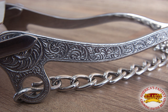 HILASON Western Horse Mouth Steel Engraved Shank 9-1/2" Cheek Hackamore Bit | Stainless Bits Racing for Horses