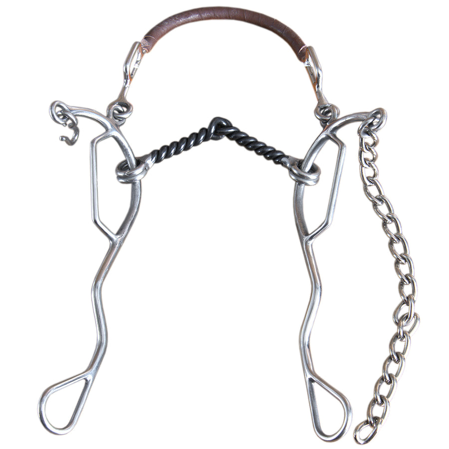 Hilason Western Horse Mouth Twisted Wire Hackamore Gag Bit W/ Curb Chain & Hook