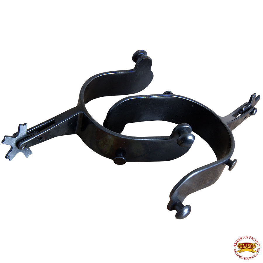 Hilason Black Steel H. Riding Men Rodeo Spurs 30 Degree Offset – by Hilason – Cowboy and equestrian accessories