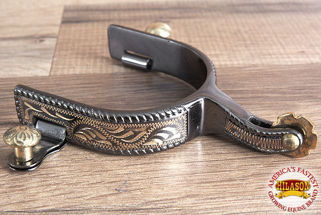 Midnight Silver Engraved Band Ladies Spurs W/ And Rosebud Rowel