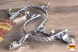 Hilason Chrome Plated Roping Men Spurs Twisted Wire Band Solid Brass Rowel