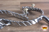 Hilason Chrome Plated Roping Men Spurs Twisted Wire Band Solid Brass Rowel