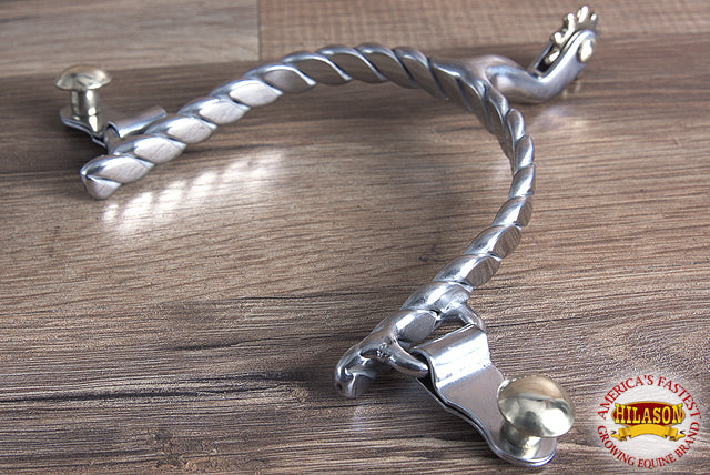 Hilason Chrome Plated Roping Men Spurs Twisted Wire Band Solid Brass Rowel