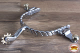 Hilason Chrome Plated Roping Men Spurs Twisted Wire Band Solid Brass Rowel