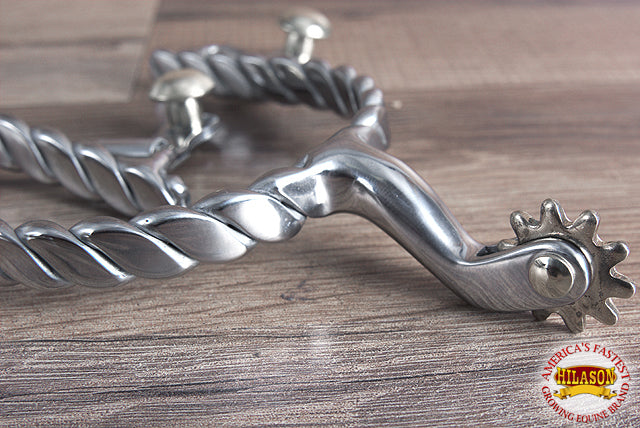 Hilason Chrome Plated Roping Men Spurs Twisted Wire Band Solid Brass Rowel