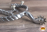 Hilason Chrome Plated Roping Men Spurs Twisted Wire Band Solid Brass Rowel