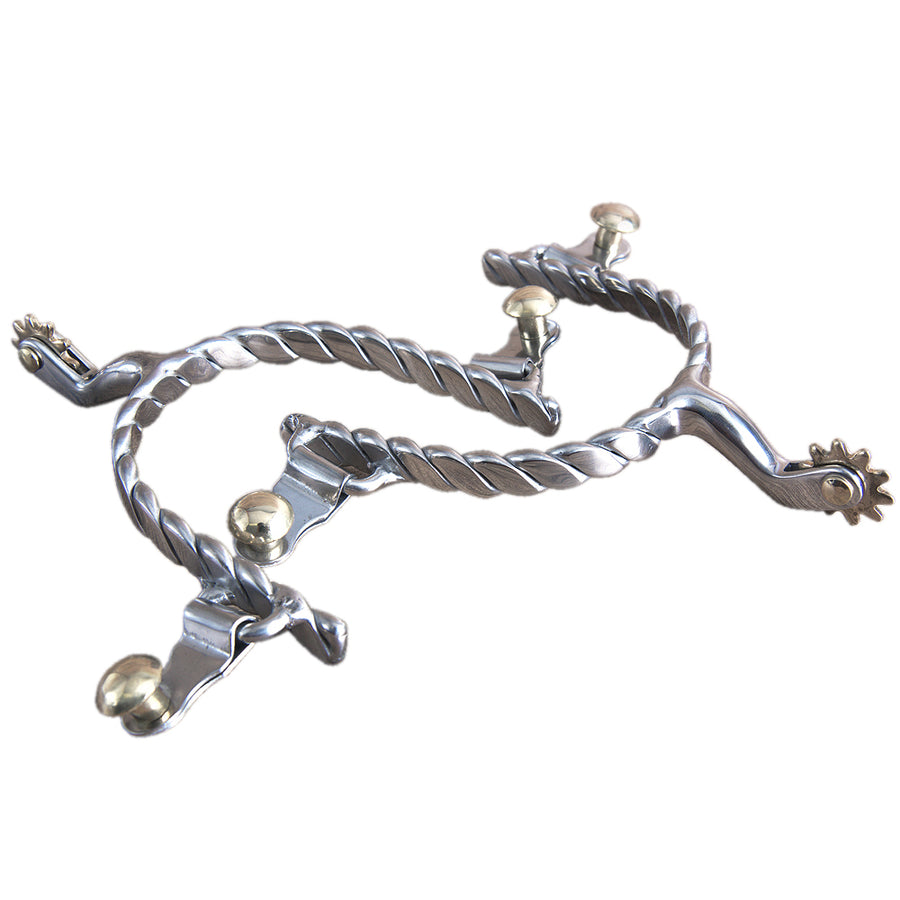 Hilason Chrome Plated Roping Men Spurs Twisted Wire Band Solid Brass Rowel - Uhorse