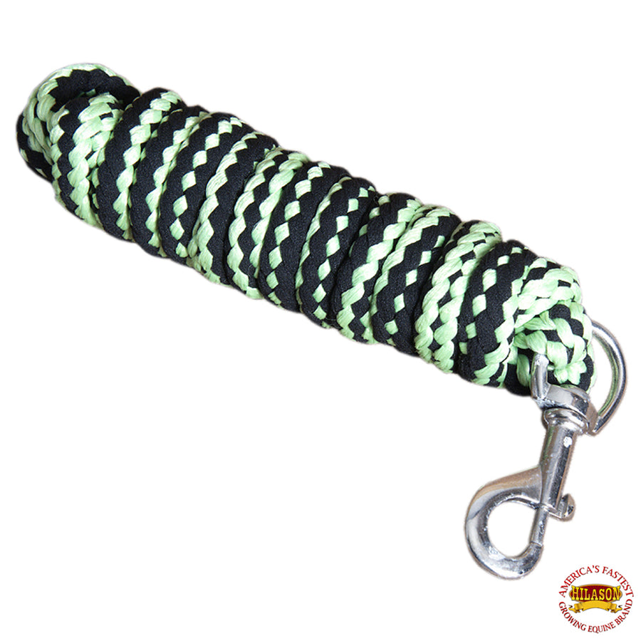 Horse Riding Poly Roping Lead Rope Black Lime Green 1/4"X8 Ft Snaps - Uhorse
