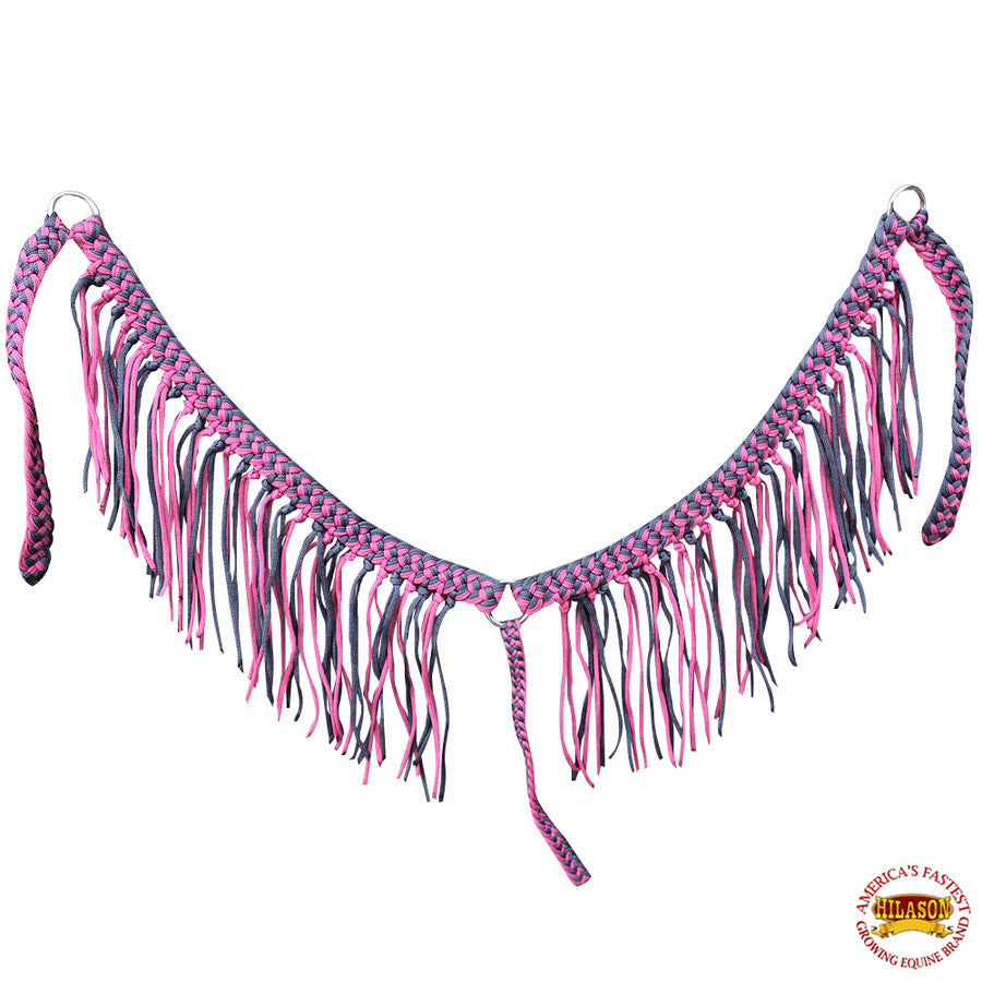 Hilason H. Braided Cord Breastcollar Fringes Black Pink by Hilason – Cowboy and equestrian accessories
