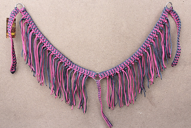 Hilason Horse Braided Cord Breastcollar Fringes Black Pink