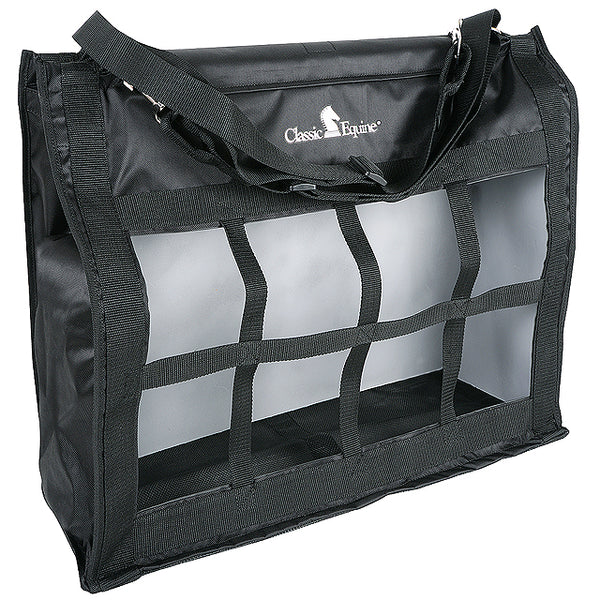Black nylon equestrian tack organizer with mesh compartments - Hilason