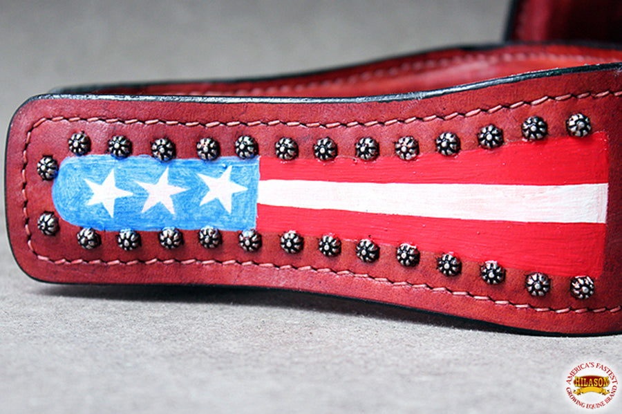 HILASON Horse Western Saddle Stirrup Us Flag Leather Stirrups Pair | Hand-Painted Wooden Core
