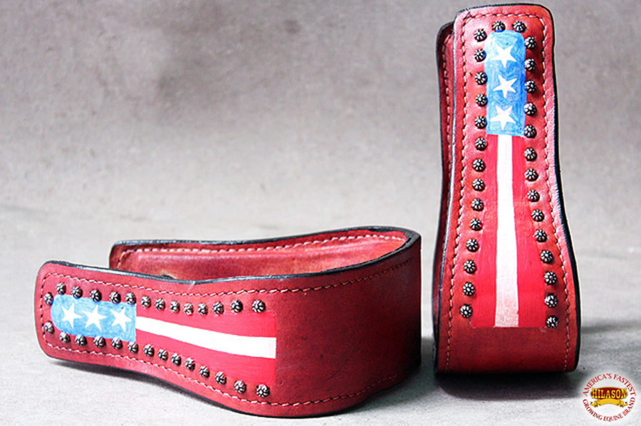 HILASON Horse Western Saddle Stirrup Us Flag Leather Stirrups Pair | Hand-Painted Wooden Core