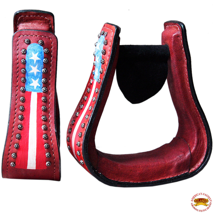 HILASON H. W. Saddle Stirrup Us Flag Leather Stirrups Pair | by Hilason – Cowboy and equestrian accessories
