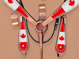 Hilason Western Horse Headstall & Breast Collar American Leather Canadian Flag