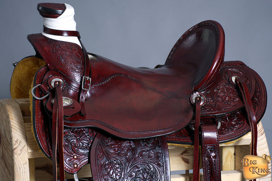 HILASON Western Horse Wade Saddle American Leather Ranch Roping Mahogany | Hand Tooled & For Horses