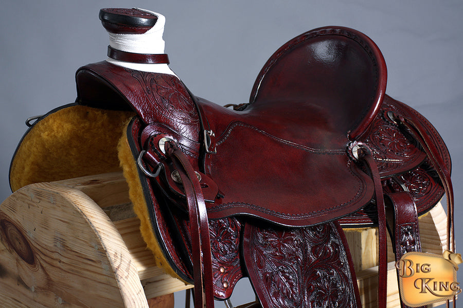 HILASON Western Horse Wade Saddle American Leather Ranch Roping Mahogany | Hand Tooled & For Horses
