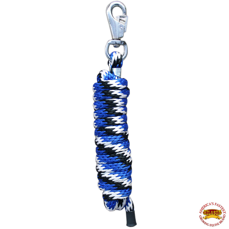 Horse Roping Lead Rope Riding Poly Blue Black White 1/4"X8 Ft Snaps - Uhorse