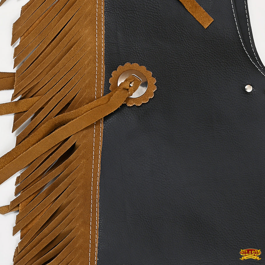 HILASON Pro Rodeo Bull Riding Chaps Leather Kids Junior Youth Black | for Men and Women Western Unisex