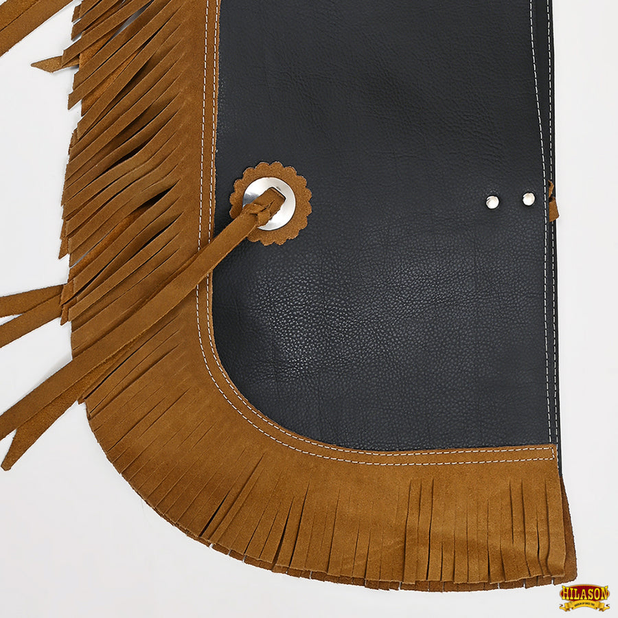 HILASON Pro Rodeo Bull Riding Chaps Leather Kids Junior Youth Black | for Men and Women Western Unisex