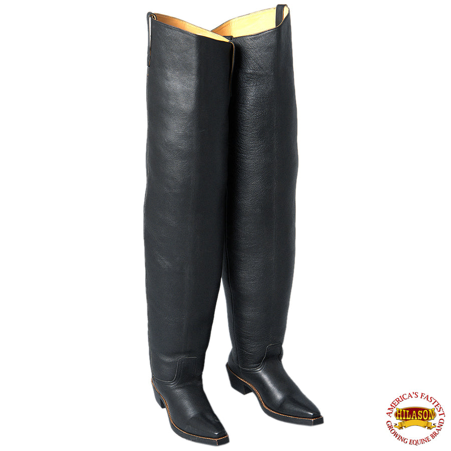 Hilason Black Biker Genuine Leather Men Thigh Long Boots Shoes – by Hilason – Cowboy and equestrian accessories