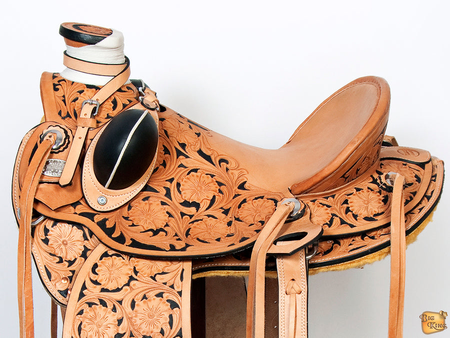 HILASON Western Horse Wade Saddle American Leather Ranch Roping Tan | Hand Tooled & For Horses