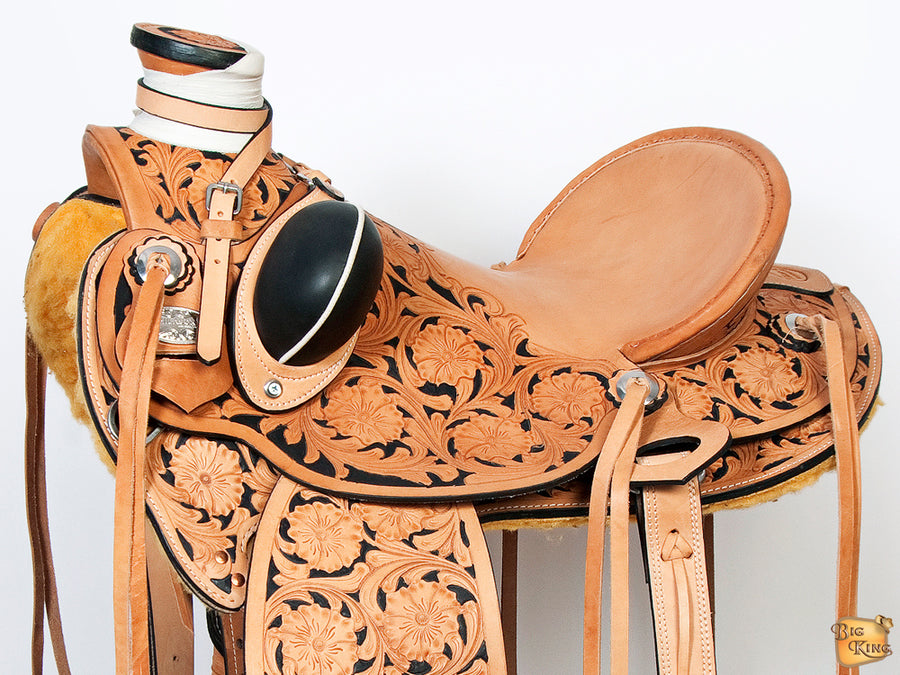 HILASON Western Horse Wade Saddle American Leather Ranch Roping Tan | Hand Tooled & For Horses
