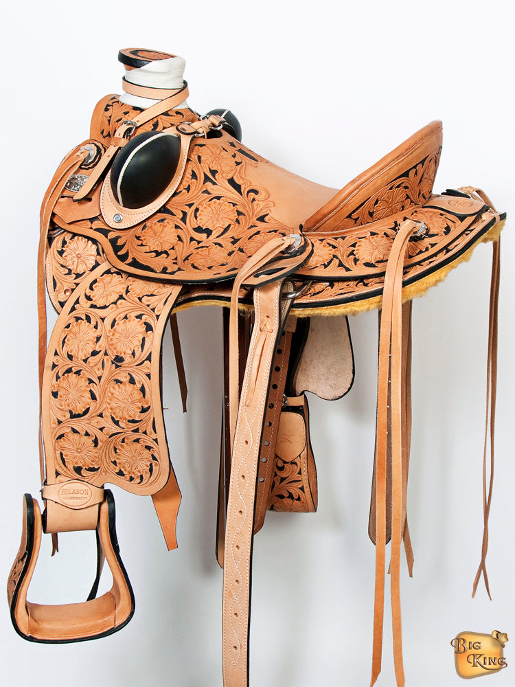 HILASON Western Horse Wade Saddle American Leather Ranch Roping Tan | Hand Tooled & For Horses