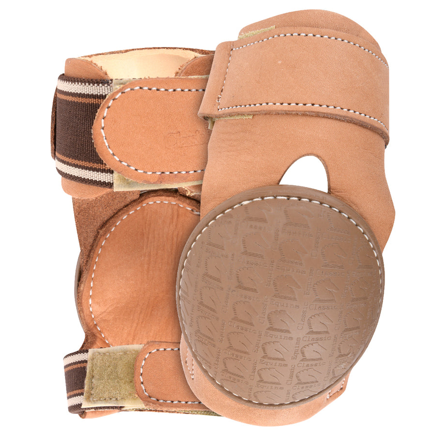 Tan leather knee pads with white stitching - Uhorse