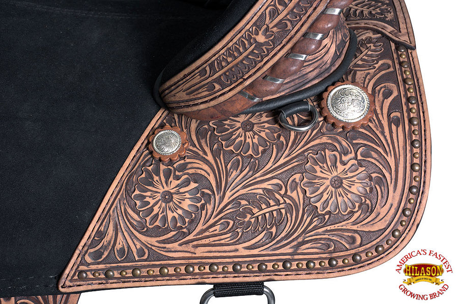 15 In Hilason Western Horse Treeless Trail Barrel Leather Saddle