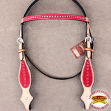 Western Horse Headstall Tack Bridle American Leather Red Crystal Hilason