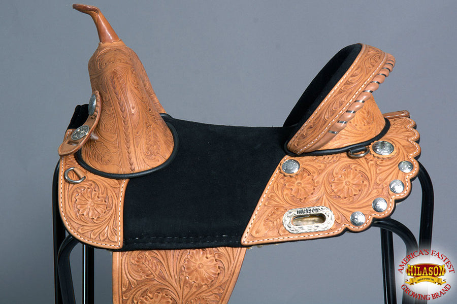 HILASON Treeless Western Trail Barrel American Leather Horse Saddle Tan | for Horses