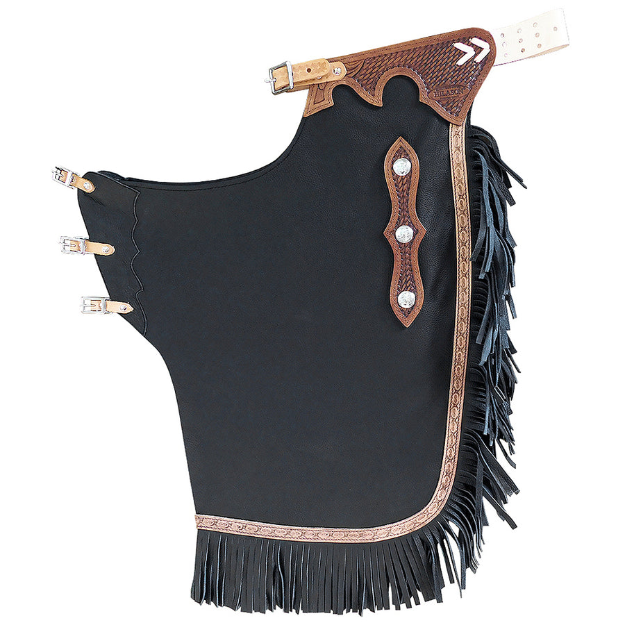 Hilason Western Bull Riding Chinks Chaps Adult Pro Rodeo Bronc Leather Black - Uhorse