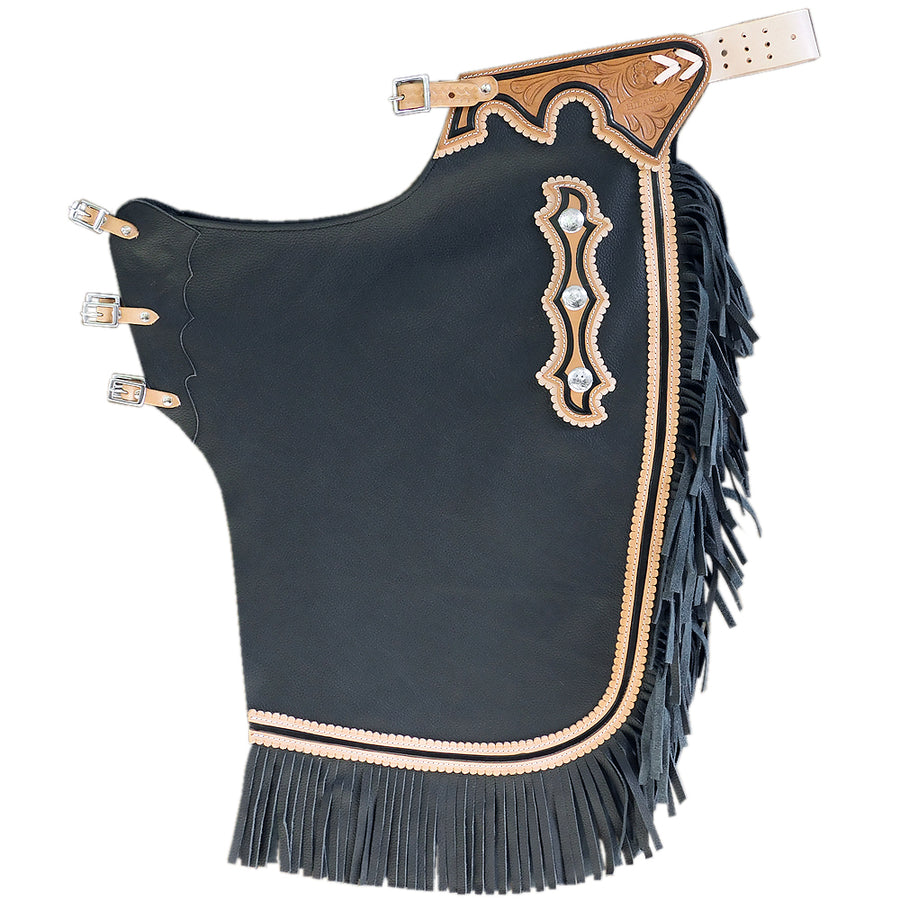 Hilason Western Bull Riding Chinks Chaps Adult Pro Rodeo Bronc Leather Black - Uhorse