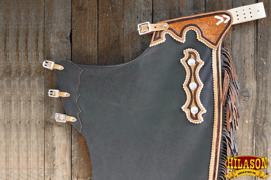HILASON Bull Riding Chinks Adult Pro Rodeo Bronc Leather | Handmade Chaps Western for Adults Hand Tooled