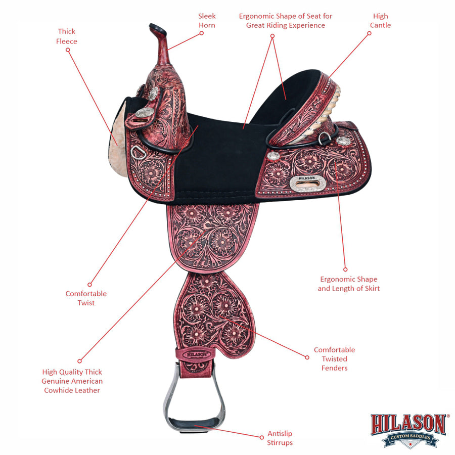 HILASON Child Treeless Horse Saddle Western American Leather Barrel | for Horses
